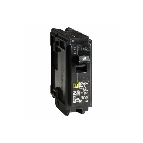 Square D Circuit Breaker, HOM Series, 15A, 1 Pole, 120/240V AC, 10kA HOM115CP - main